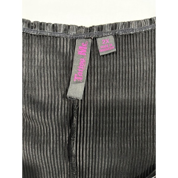 Tatoo Me Pleated Tank Top Y2K Black Metallic V-Neck Sleeveless 2XL Going Out - Picture 9 of 10